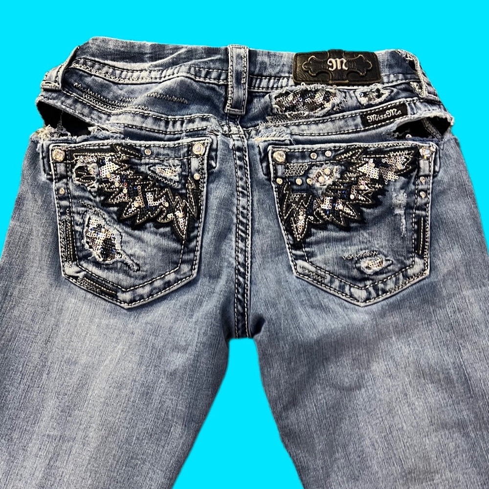 Miss Me Bedazled Y2K Signature Boot Blue Jeans